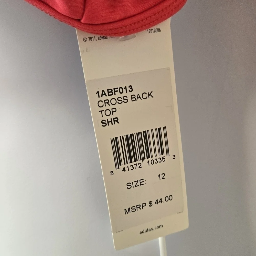 Adidas Cross Back bikini top Neon Red and White 12